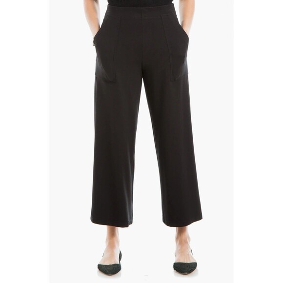 Max Studio XL Black Stretch Ponte Crop Wide Leg Pull-On Pant Career Wear Office - Picture 1 of 16